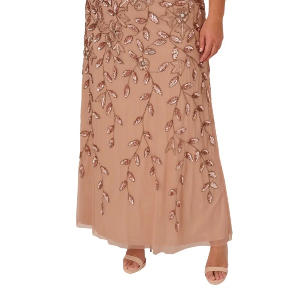 Adrianna Papell Floral Beaded Blouson Evening Gown Mauve Blush Pink size 2 New - Picture 4 of 8